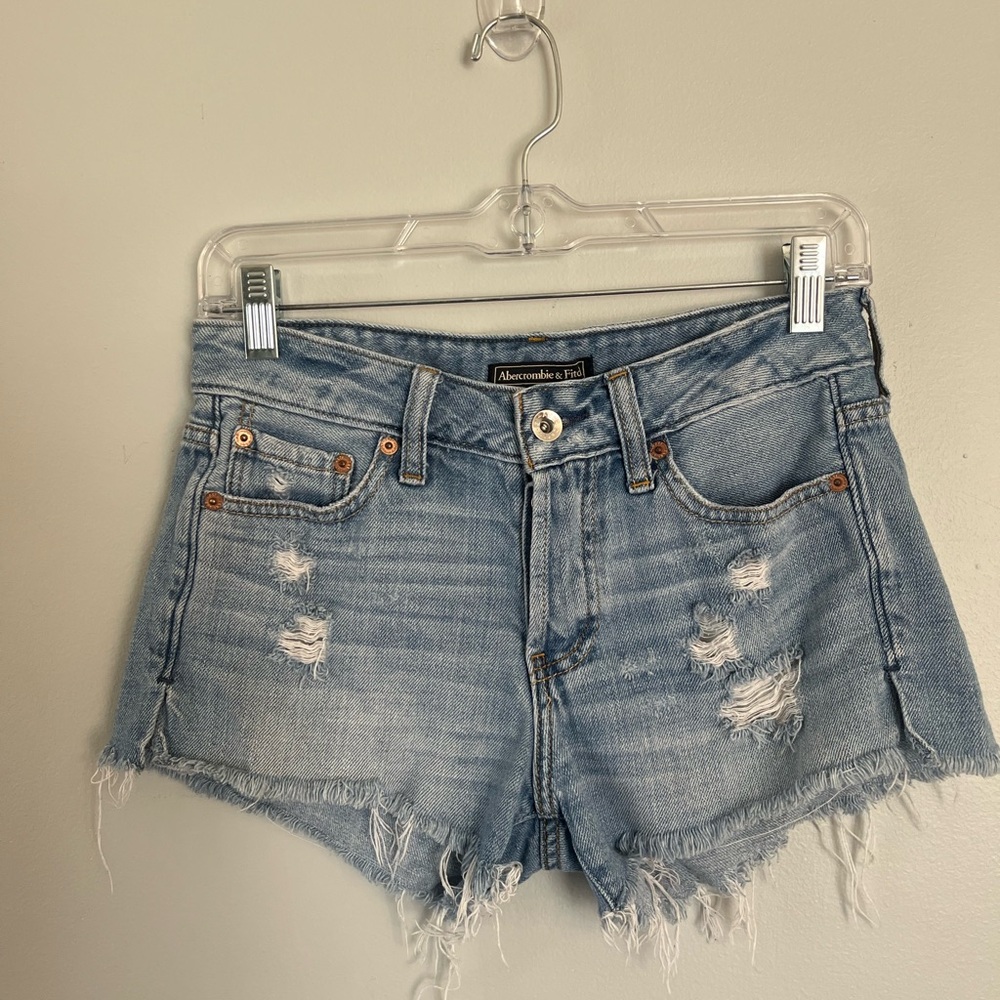 Abercrombie & Fitch Blue Jean Shorts with Frayed Hem